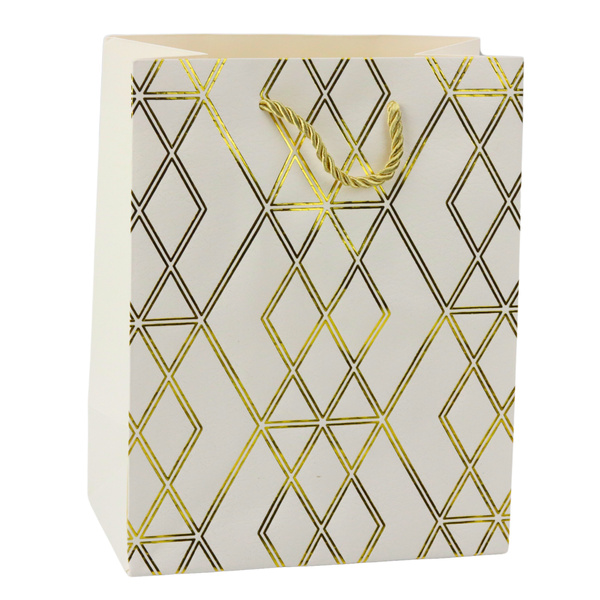 Torba Prezentowa Papierowa Elegancka Złote Wzory 23 x 18 x 10,5 cm