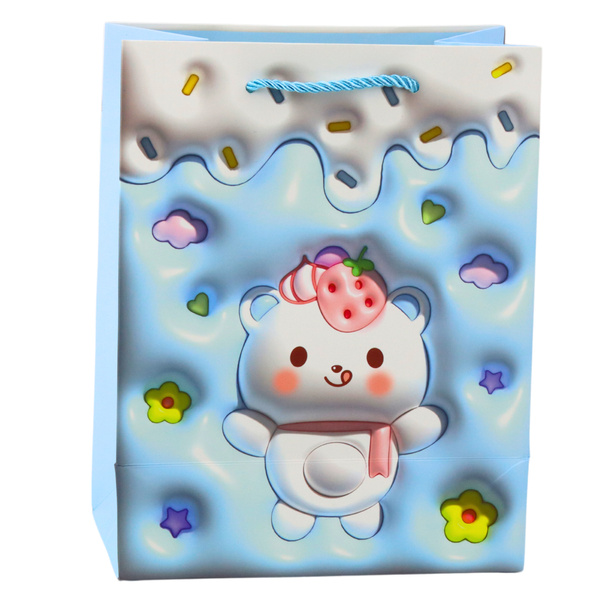 Teddy Bear Paper Gift Bag Pastel Colors 23 x 18 x 10.5 cm