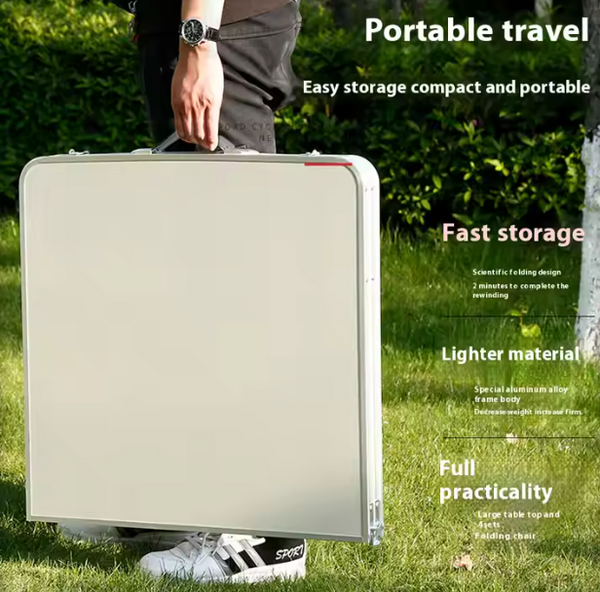 Folding Camping Table Set 4 Chairs Gray