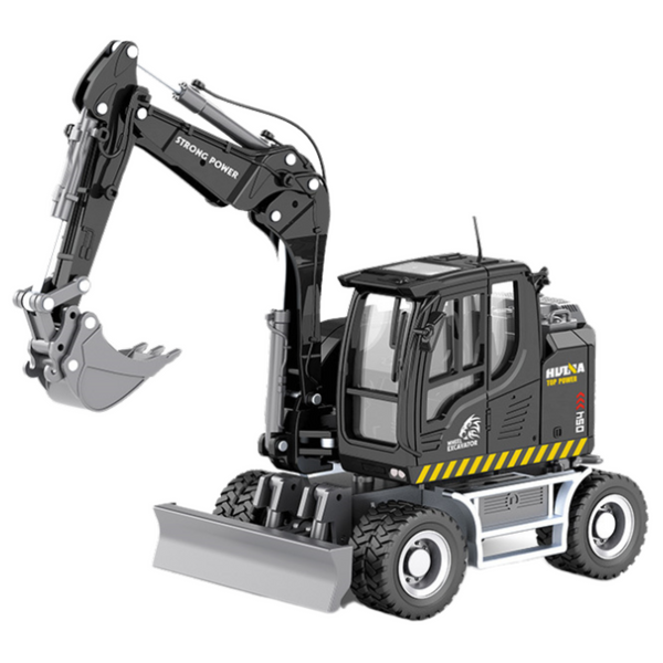 Wheel Excavator With Bulldozer Metal Huina Black 1:50