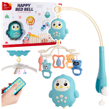 Babykarussell-Spieluhr mit Lampe, Rasseln, Teddybären, blau