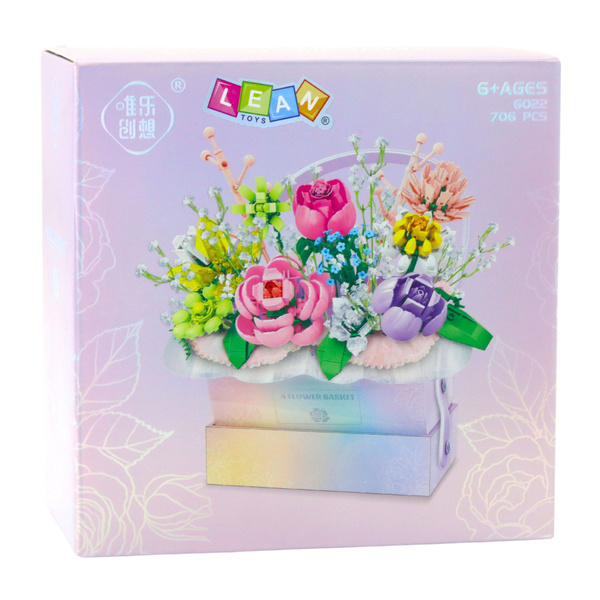 Klocki Konstrukcyjne Kompozycja W Pudełku Box Kwiatowy Fioletowy LED 706el.