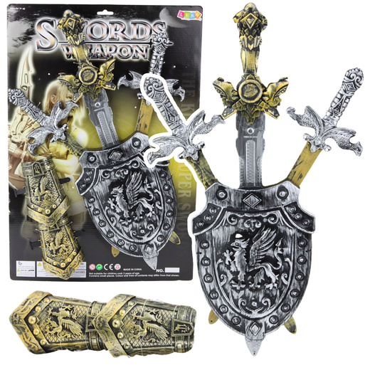 Knight Set 3 Swords Shield Protectors Realistic Decorations