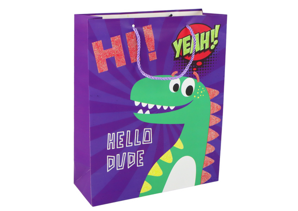 Purple Dinosaur Paper Gift Bag 41.5cm x 30cm x 12cm
