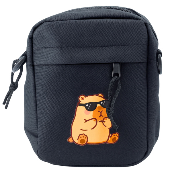 Capybara Schultertasche mit verstellbarem Riemen, Schwarz, 19,5 x 14 cm