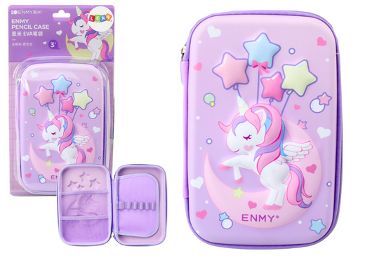 Large 3D Unicorn Pencil Case, Foldable, Purple, 23x15x5 cm