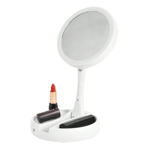 LED Illuminated Mirror 10x Magnification Adjustable Stand White