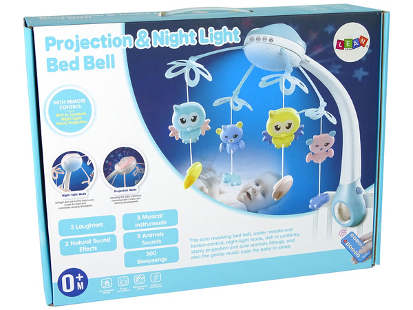 Kinderbett-Karussell Projektor Pilot Melodien Tiergeräusche Blau