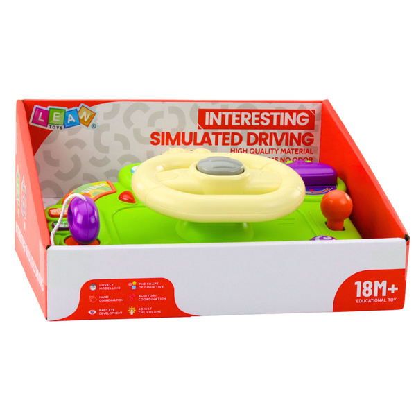 Interactive Steering Wheel For Kids Driving Simulator Lights Sounds Green