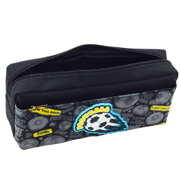 Pencil Case School Organizer with Football Two Pockets Black