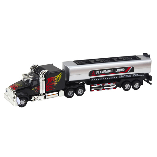 Tank Truck Timber Transport Pull-Back Drive Lights Sounds 1:36