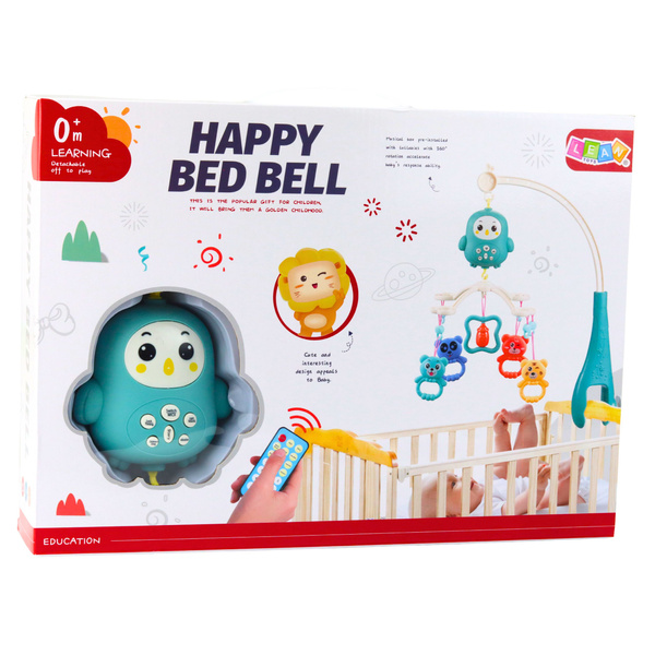 Babykarussell-Spieluhr mit Lampe, Rasseln, Teddybären, blau