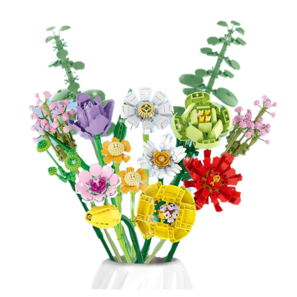 Construction Blocks Decorative Bouquet of Colorful Flowers 854 pcs.