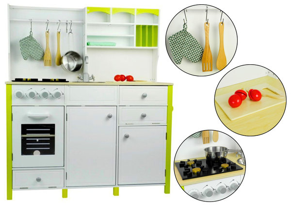 Wooden Kitchen for Children Green and White Paula Opening Elements