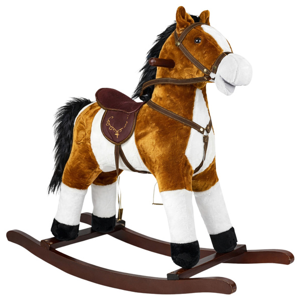 Rocking Horse Moves Mouth Tail Sounds Light Brown 74 cm