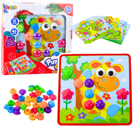 Knopfmosaik-Puzzle, kreativ, bunt, 12 Bretter, 46 Knöpfe