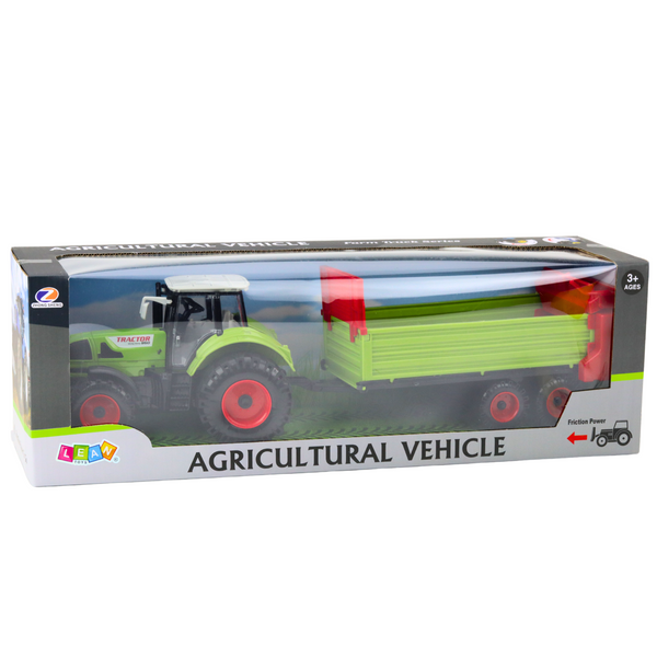 Tractor with trailer, friction drive, opening hood, doors, green