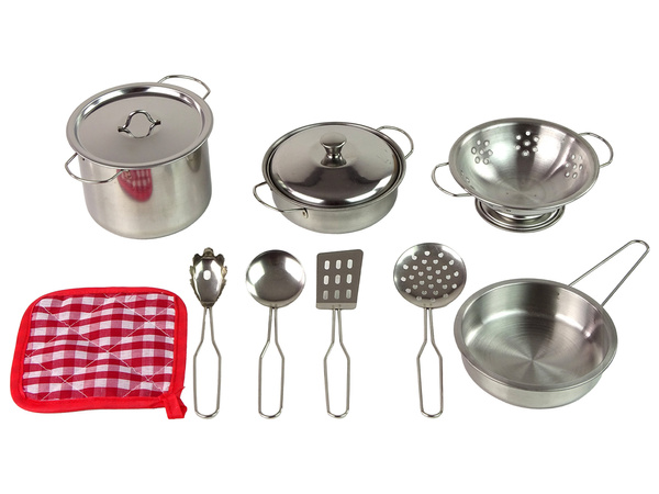 A set of pots and kitchen accessories for children