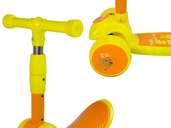 Dreirädriger Balancierscooter Sattel Gelb Musikdioden Eichhörnchen