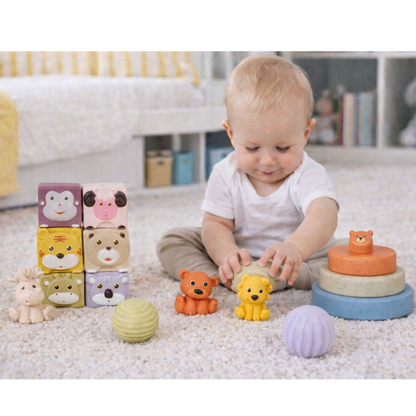 Set of Soft Sensory Educational ECO Blocks Rubber Animals 18 pcs.