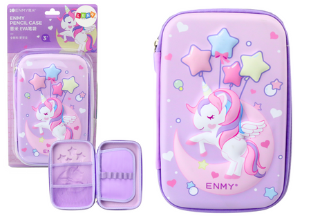 Large 3D Unicorn Pencil Case, Foldable, Purple, 23x15x5 cm