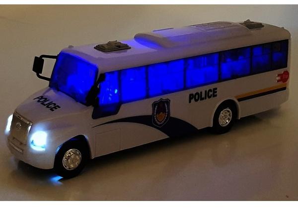 Police Bus Die Cast Model White with Lights