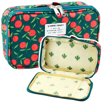 Pencil Case School Organizer Cosmetic Bag Pocket Cherries Green 22.5cm