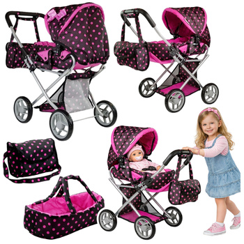 Alice Doll Pram Carrier Bag Black-Pink
