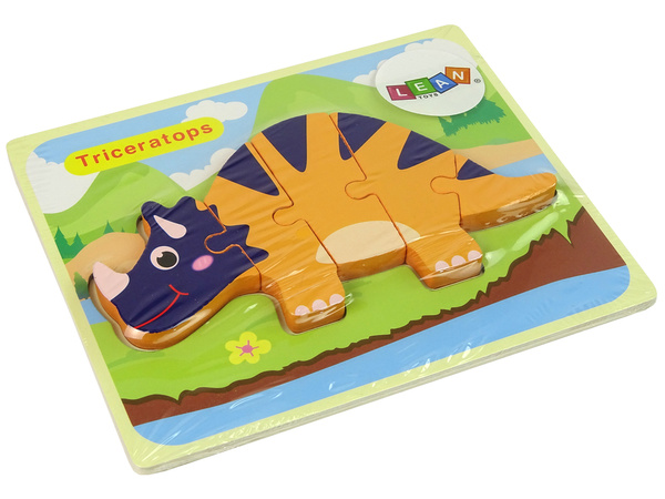 Wooden Puzzle Dinosaurs Triceratops Ankylosaurus Orange