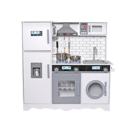 Amelia Wooden Kitchen White and Gray Hood Battery Operated Stove