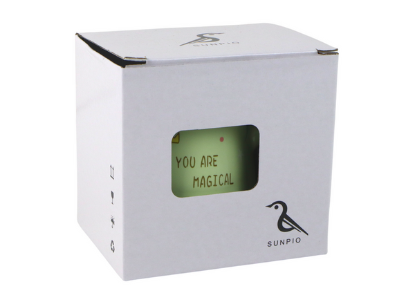 Green Unicorn Ceramic Mug, Lid, Spoon, 350 ml