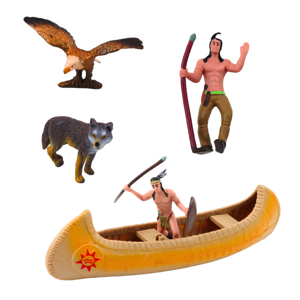 Indianer Figuren Set Dorfindianer Zelt Tipi Boot Totem