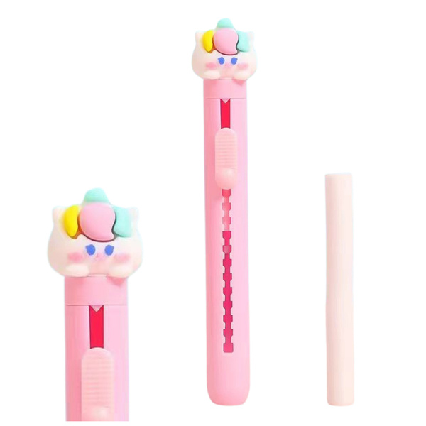 Eraser Pen Extendable With Cat Figure Blue Pink