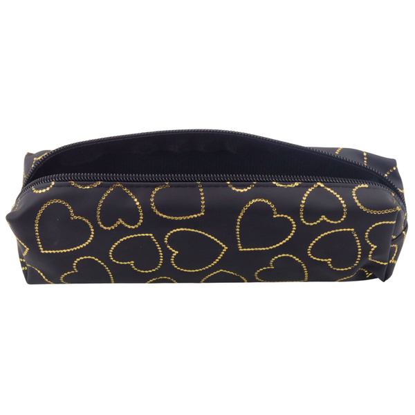 Piórnik Szkolny Biurowy Jednokomorowy Złote Serca Czarny 20x6,5 cm