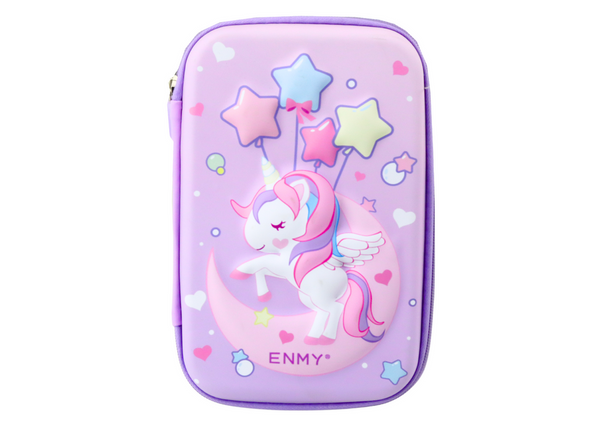 Large 3D Unicorn Pencil Case, Foldable, Purple, 23x15x5 cm