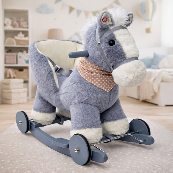 Schaukelpferd zum Draufsitzen, 2-in-1-Esel-Schaukelpferd für Kleinkinder, Grau