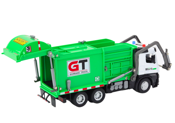 Multifunctional Green Metal Garbage Truck with Friction Drive and Colorful Baskets