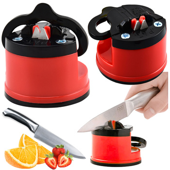 Knife and Scissor Sharpener with Suction Cup and Locking Lever Red