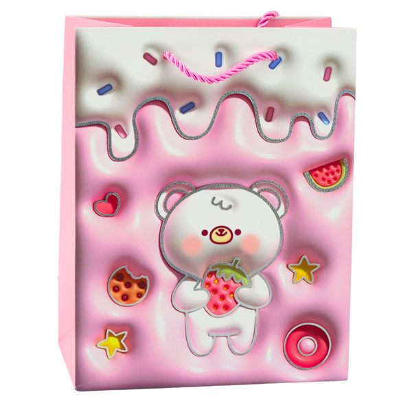 Teddy Bear Paper Gift Bag Pastel Colors 23 x 18 x 10.5 cm