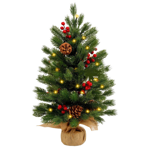 Decorative Christmas Tree, Artificial Red Rowan, LED Lights, 60 x 20 cm