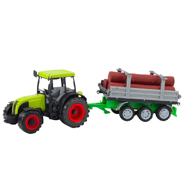 Grüner landwirtschaftlicher Traktor mit Anhänger für Baumstämme 47cm