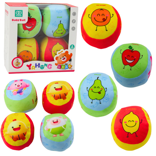 Set weiche Bälle für Kleinkinder, bunte Früchte, 4-tlg