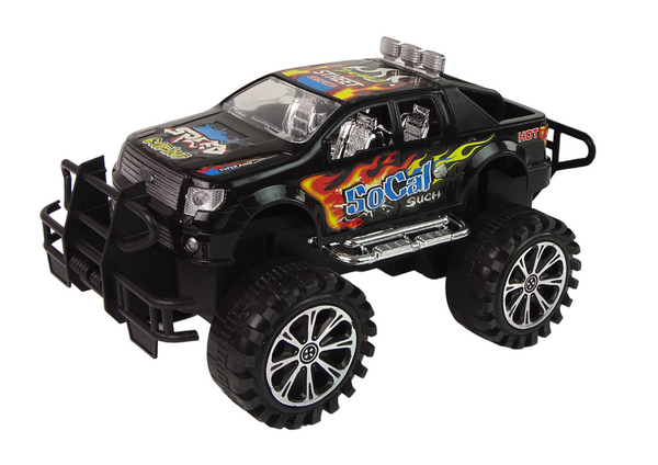 Set of Vehicles with Friction Off- road Car Black and Excavator