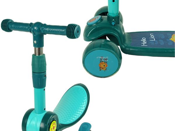 Three-wheeled balance scooter Saddle Green Music Diodes Lion