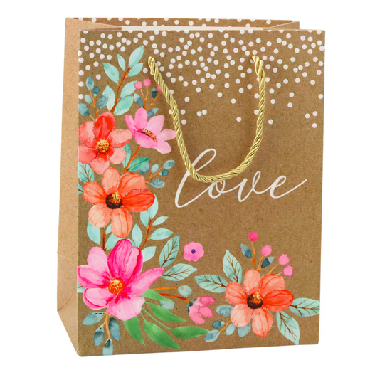 Gift Bag Love Inscription Flowers 23 x 18 x 10.5 cm