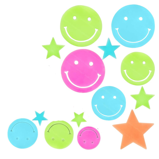 Fluoreszierende leuchtende Wandaufkleber Smileys Sterne Bunt 10 Stk.