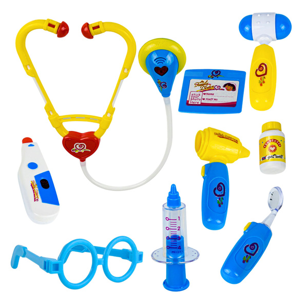 Kleiner Arztkoffer im Koffer, medizinisches Zubehör, Lampen, 9-teilig.