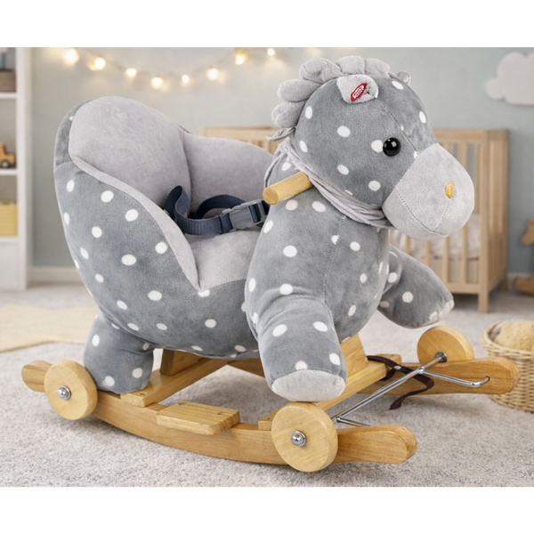 Schaukelpferd zum Draufsitzen, 2-in-1-Pferd für Kleinkinder, Grau mit Punkten