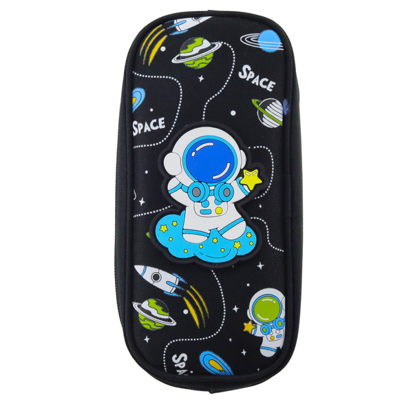 School Pencil Case Space Cosmonaut Two Pockets Black