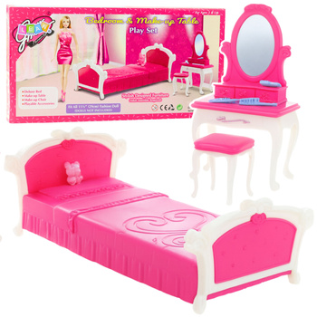 Puppenschlafzimmer-Set: Schminktisch, Stuhl, Bett